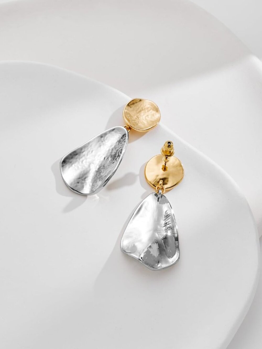 Gold Plated Earrings for Women Geometric Chunky Dangle Earring Trendy Silvery Tw - Picture 6 of 7